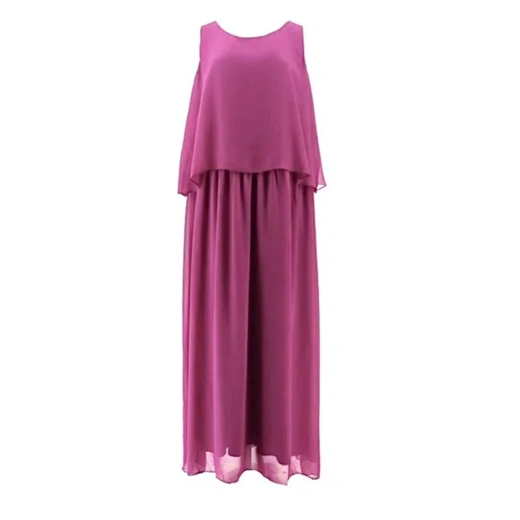 New Women’s DG2 Maxi Tank Dress Chiffon Flattering Drape Flowy Lined XS Magenta - Picture 3 of 6